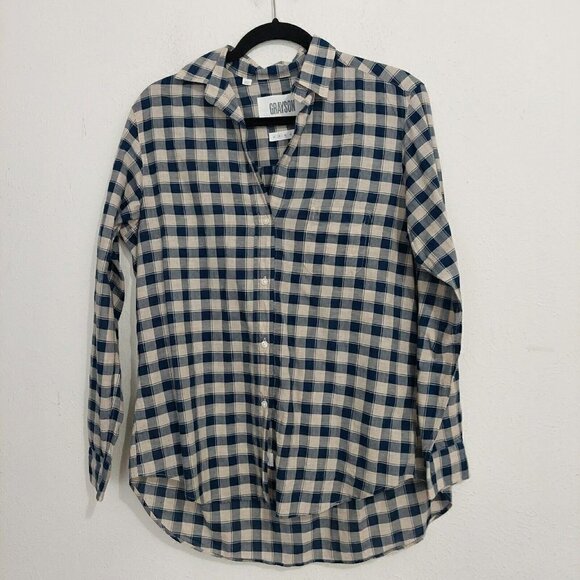 Grayson The Hero Women's Plaid Flannel Cotton Blue Button Up Shirt Size 02 S/ M - Picture 1 of 8
